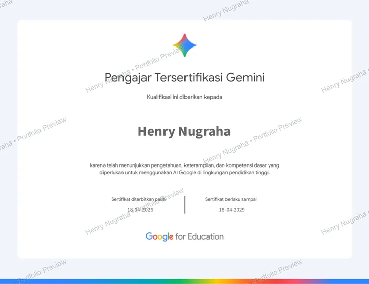 Gemini Certified Educator certificate for Henry Nugraha