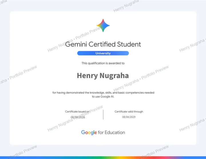 Gemini Certified Student certificate for Henry Nugraha
