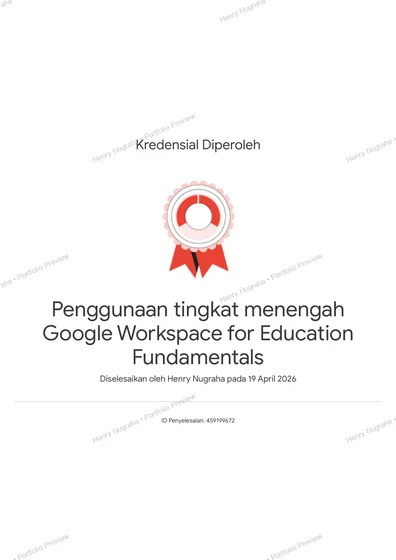 Google Workspace for Education Fundamentals credential for Henry Nugraha