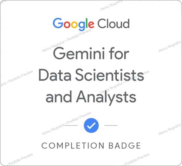 Google Cloud completion badge for Gemini for Data Scientists and Analysts